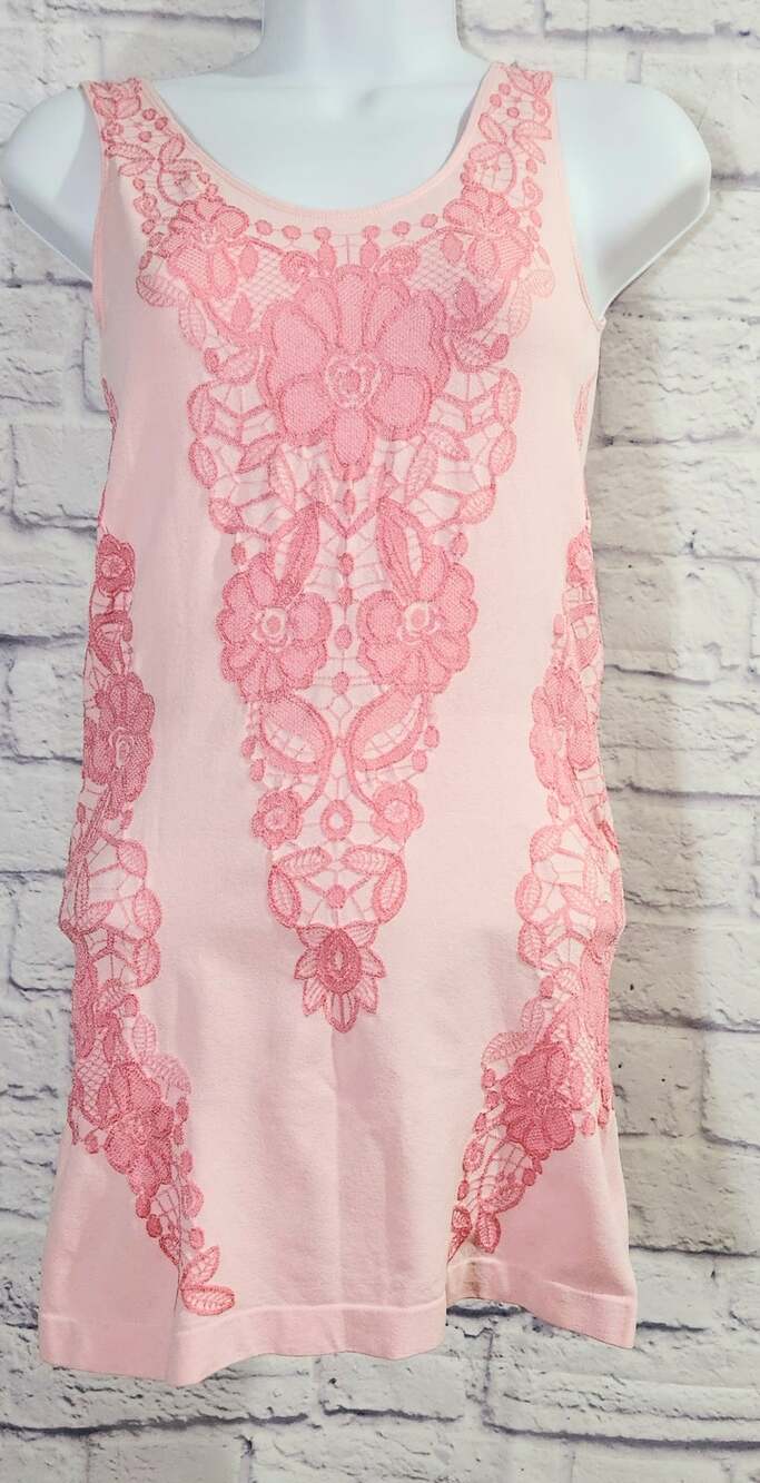 Soho Girls Pink Lace Overlay Detail Tank Top One Size Fits All Lightweight Soft